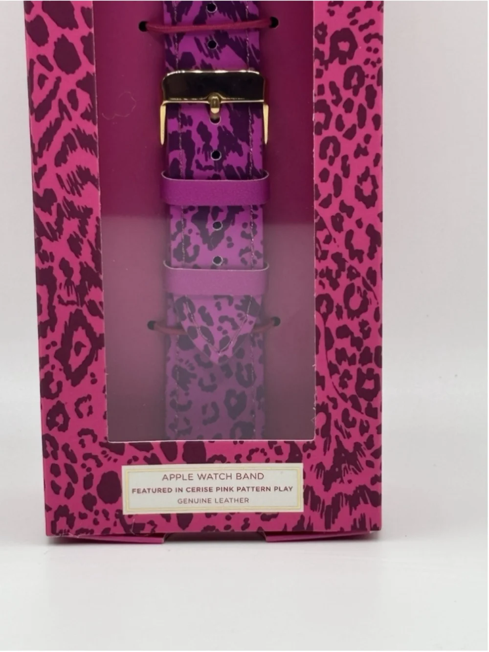 Lilly Pulitzer Apple Leather Watch Band Featured In Cerise Pink Pattern Play